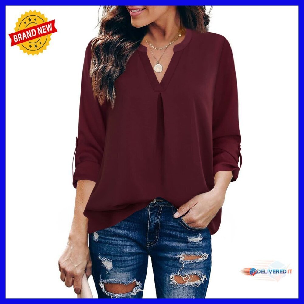 Chiffon Tunic Blouse 3/4 Sleeve Office Work Top Pullover